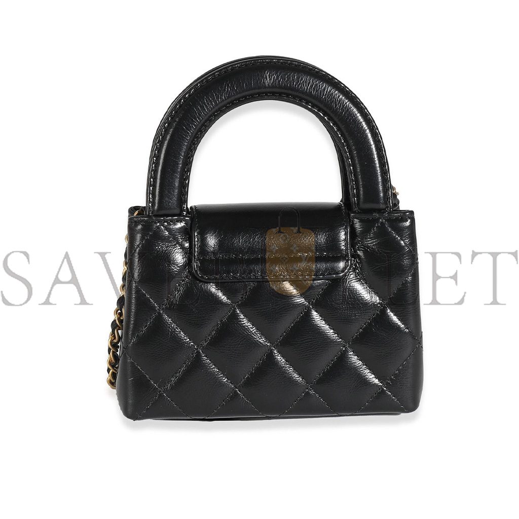 CHANEL MASTER 24P BLACK QUILTED SHINY AGED CALFSKIN MINI NANO KELLY SHOPPER AP3435 (12*8*4cm)